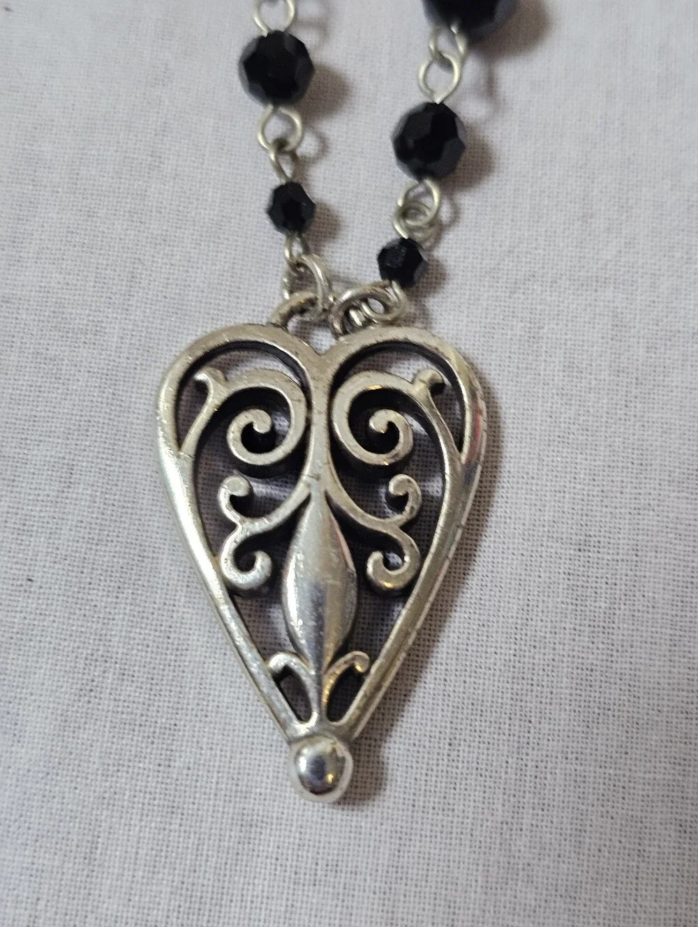 Brighton Milas Heart Necklace #7201 Retired Black Crystal Beaded Silver Tone